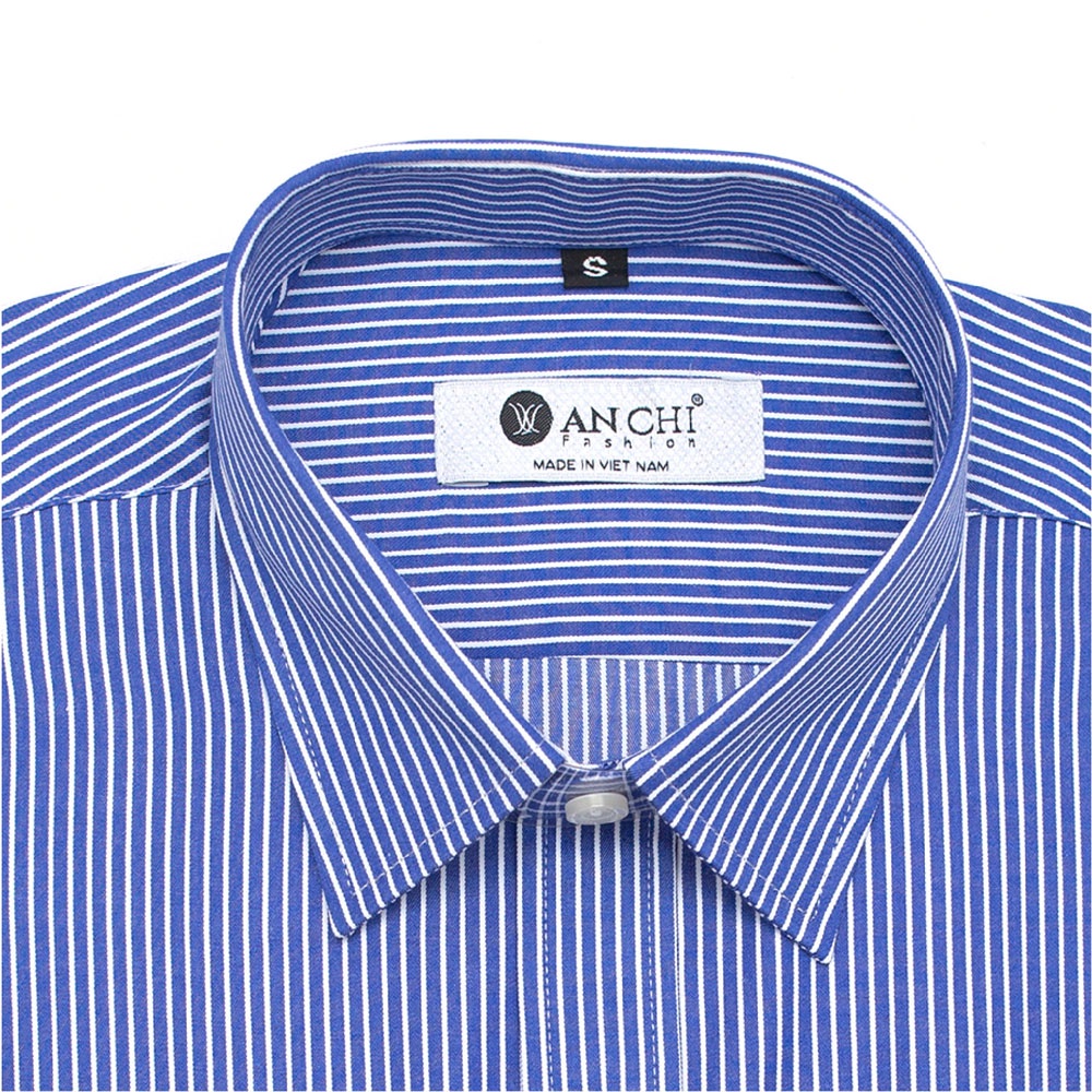 Áo Sơ Mi Nam Dài Tay Trung Niên ANCHI Hoạ Tiết Kẻ Xanh Vải Sợi Tre Cao Cấp