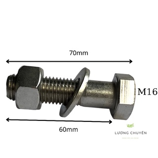 Bu lông (bulong) con tán lục giác M16 bằng inox (thép không gỉ, thép trắng)