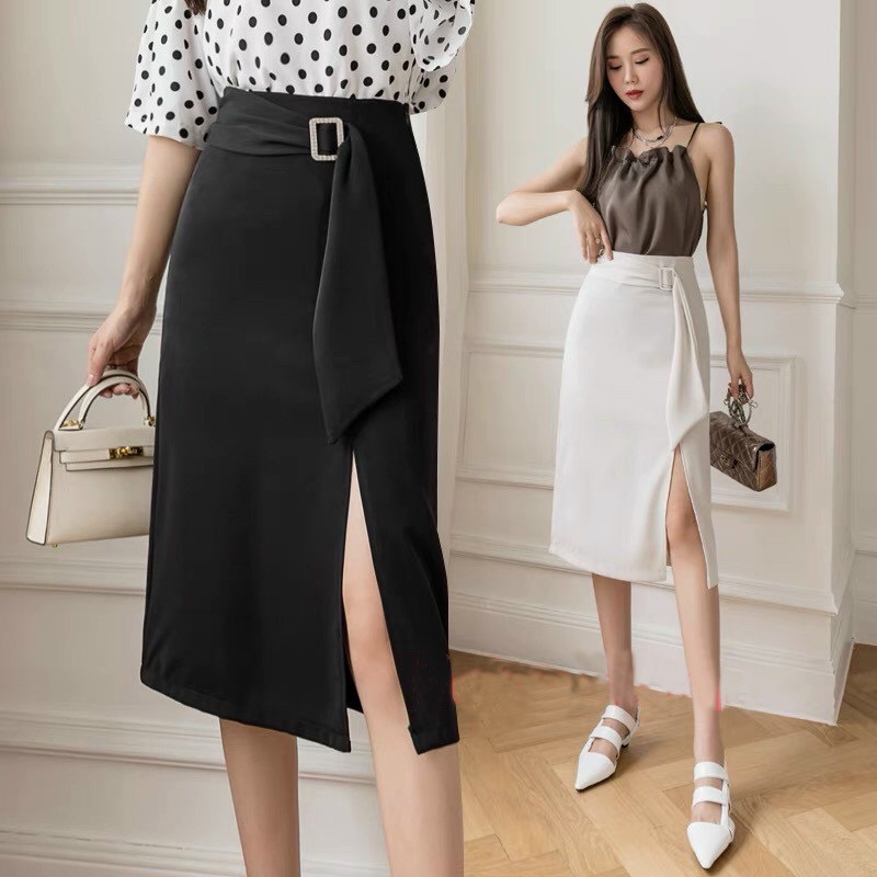 Chân váy xẻ tà trước đính nơ sang chảnh | BigBuy360 - bigbuy360.vn