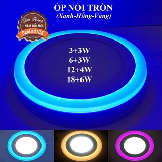 ĐÈN LED ỐP NỔI TRÒN VIỀN MÀU XANH, HỒNG, VÀNG. CÔNG SUẤT 6W 9W 16W 24W.