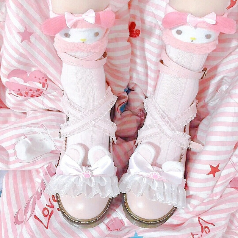 Xiangbao Vớ Thuyền Cổ Cao In Họa Tiết Động Vật Hoạt Hình Thắt Nơ Phong Cách Harajuku Dễ Thương Cho Nữ Sinh