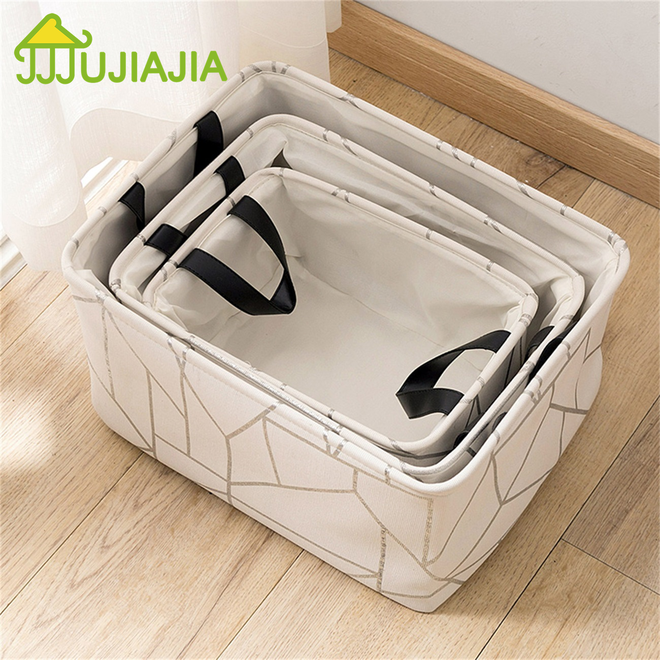 JUJIAJIA Canvas Stacked Geometry Pattern Storage Basket with Handle