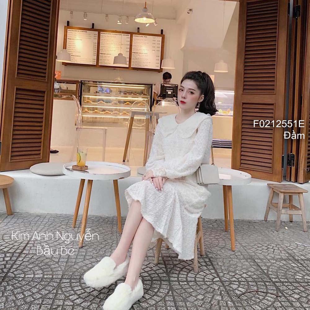 Đầm lông xù dáng suông đuôi cá cổ sen tay dài!