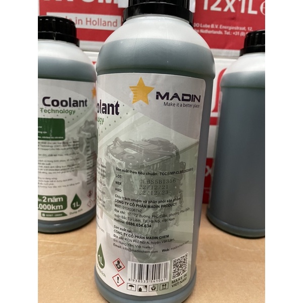 Nước làm mát động cơ Madin Coolant Base màu xanh Chai 1 lít