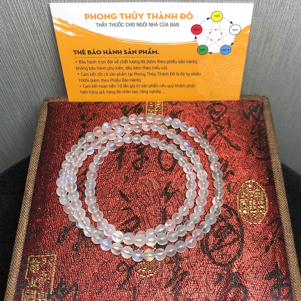Chuỗi Vòng Mặt Trăng  Thiên Nhiên, Màu Trắng Sữa, Size Hạt 7.5 - 8mm - Phong Thủy Thành Đô