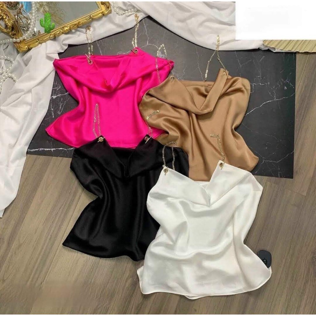 Áo kểu 2 dây phối xích chất vải phi bóng Cam Kết hàng y hình ( Free size từ 40-52kg)