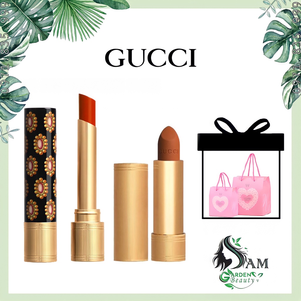 Son Gucci Rouge De Beaute Brillant Glow & Care Lip Colour, Son Dưỡng có màu Gucci bản mới nhất 2021