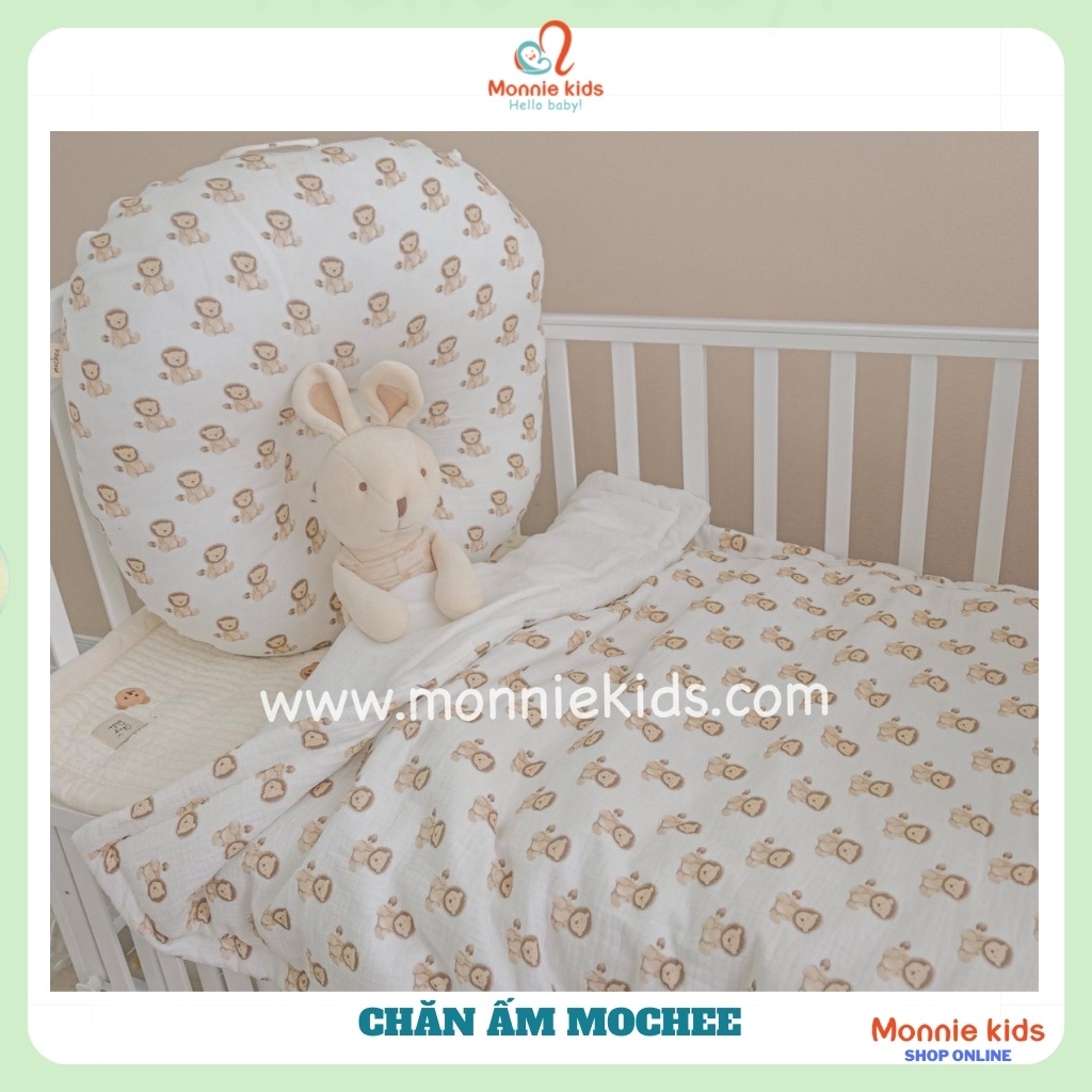 Chăn trần bông cho bé Mochee 120x90cm, chăn vải xô muslin họa tiết - Monnie Kids