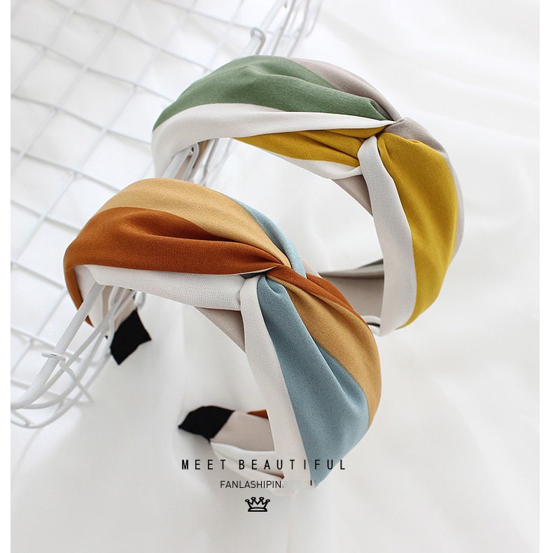 TB30 Băng đô turban vải sọc màu tiểu thư