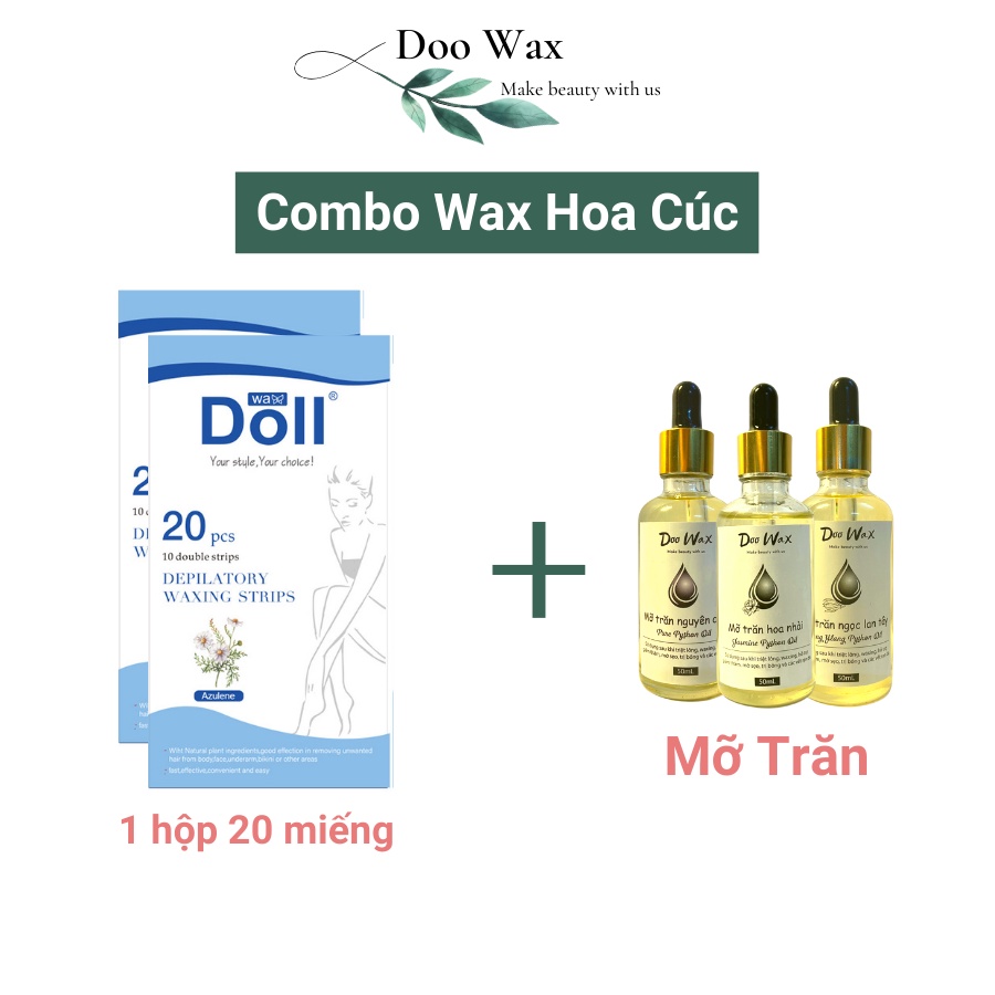 Miếng wax lông Dollwax kèm mỡ trăn triệt lông nguyên chất hoa nhài cho tay chân ria mép râu tận gốc (ko wax nách)