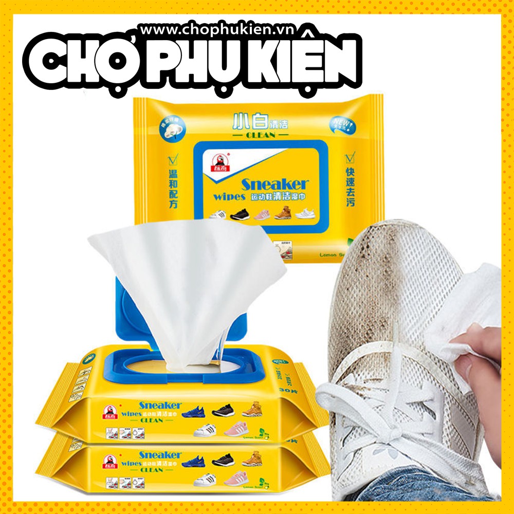 Túi 30 miếng khăn giấy lau giày trắng diệt khuẩn, chống ố, tiện lợi mọi nơi (Sneaker Wipes)