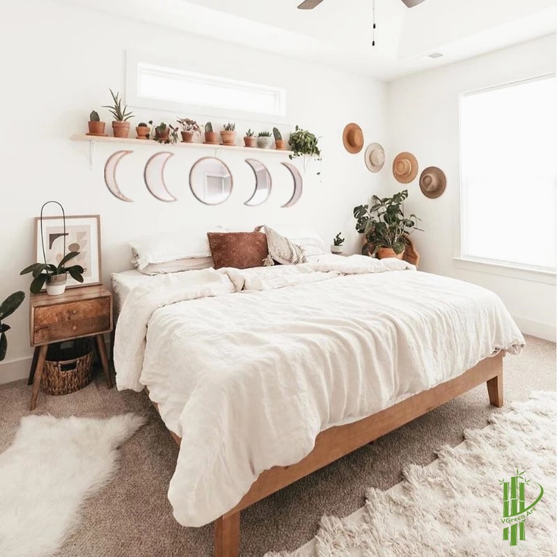 Gương soi khung mây hình trăng khuyết treo tường decor trang trí phòng ngủ phòng khách phòng tắm