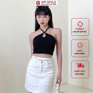 Áo thun croptop nữ vmstyle cổ yếm hở lưng khoét ngực cột dây 0665 - atu00009
