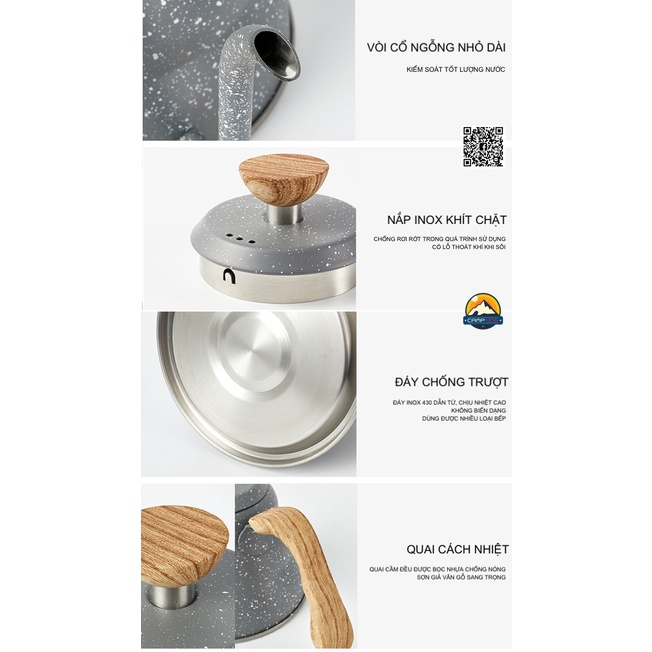 Ấm cổ ngỗng inox Nurgaz Campout  nấu được bếp từ siêu nhẹ nhanh sôi pha cà phê du lịch cắm trại dã ngoại