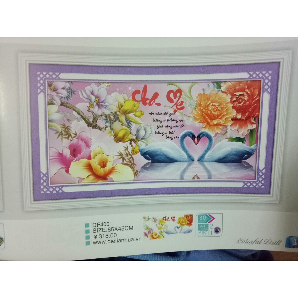 tranh đính đá thư pháp cha mẹ kt 85x45cm