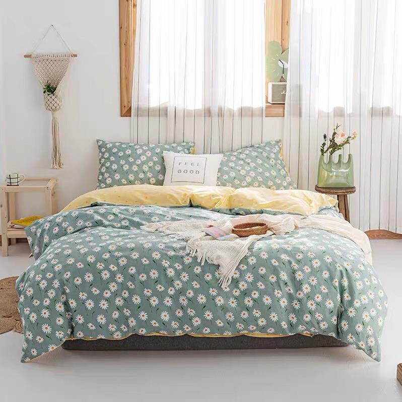 Trọn Bộ 4 Món Thương Hiệu🌸EVILY🌸 Chăn Ga Gối Mền Cotton Poly.Mẫu CÚC HOẠ MI NHỎ Sang Chảnh,Hot Trend