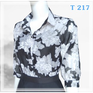 Áo somi tay lỡ, voan kính trắng đen _ T 217