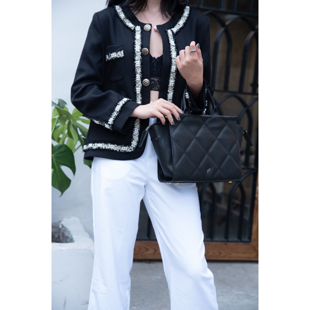 Túi Xách Nữ Da Bò Có Quai Đeo Cao Cấp Màu Trắng, Màu Đen WT Leather FENSE-F