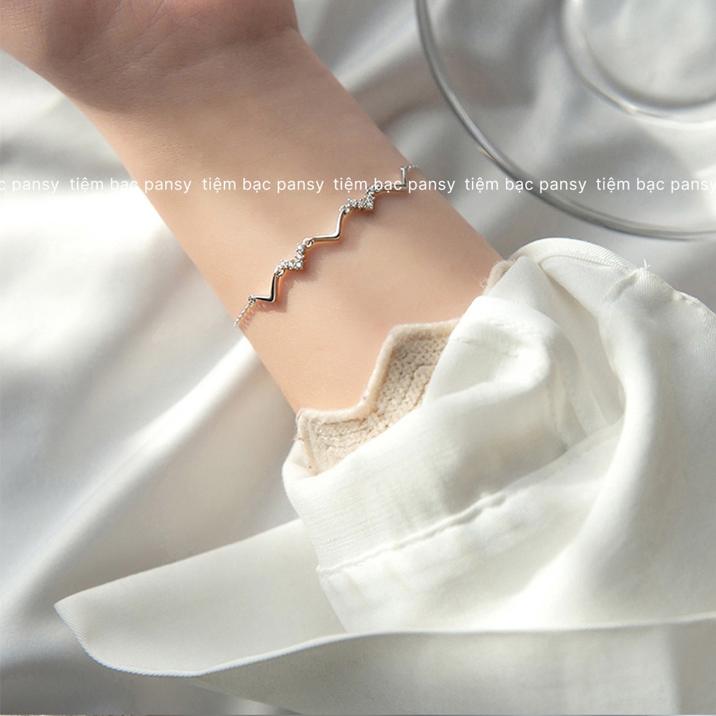 Lắc tay bạc nữ cao cấp PANSY - Vòng tay nữ bạc thật hình nhịp tim cá tính không gỉ