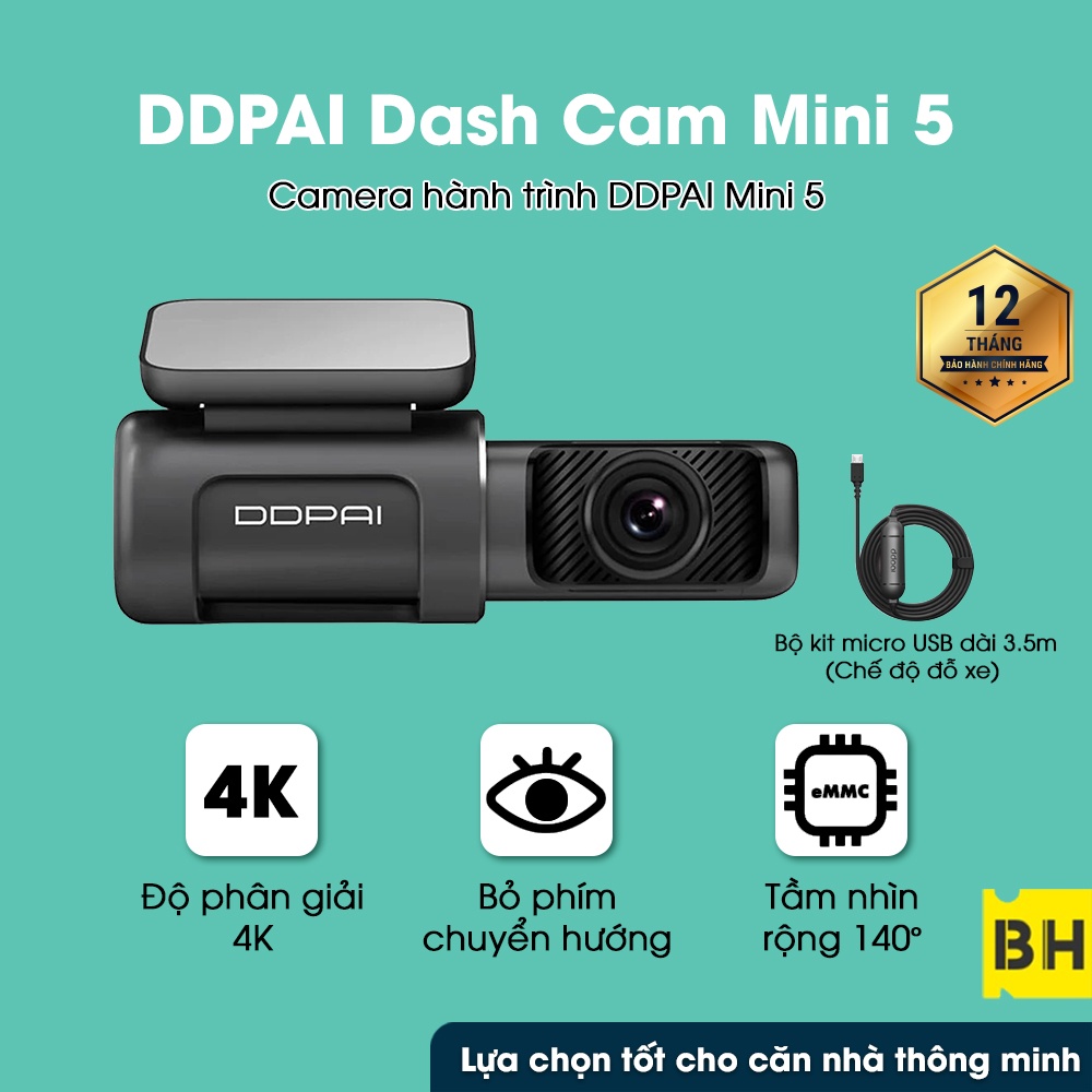 Camera hành trình ô tô  DDPai Mini 5 độ phân giải 4K 2160P tích hợp GPS thiết kế nhỏ gọn