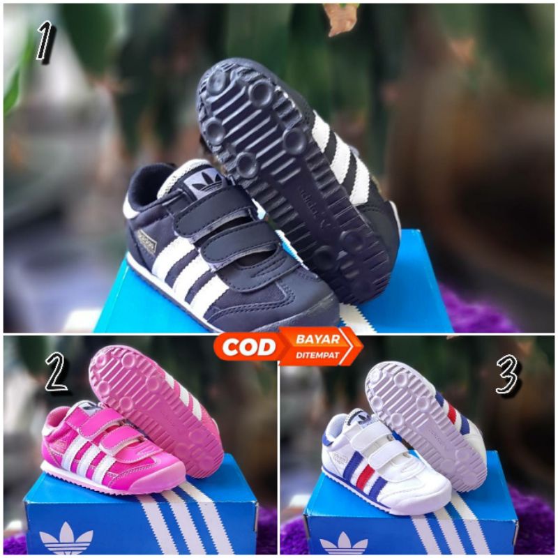 Giày Thể Thao Adidas Họa Tiết Rồng Rom / Màu Trắng / Đen Hồng Tự Dính Cho Bé Trai / Bé Gái