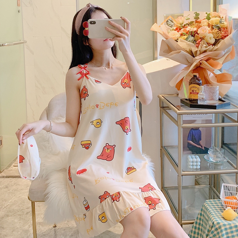 Set đồ ngủ Hai Dây + Miếng Lót Ngực + Miếng Bịt Mắt Bằng Lụa Dễ Thương | BigBuy360 - bigbuy360.vn