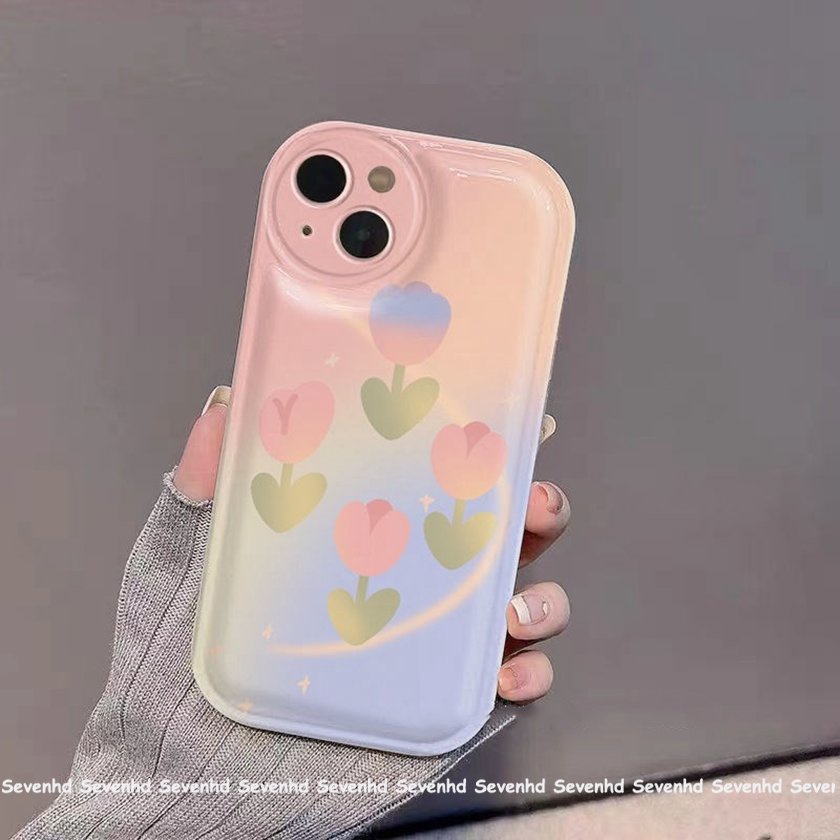 Ốp Điện Thoại Mềm Hình Hoa Tulip Mắt To Màu Hồng Cho iPhone 14 13 12 11 Pro Max X XR Xs Max 8 7 6 6s Plus SE 2020