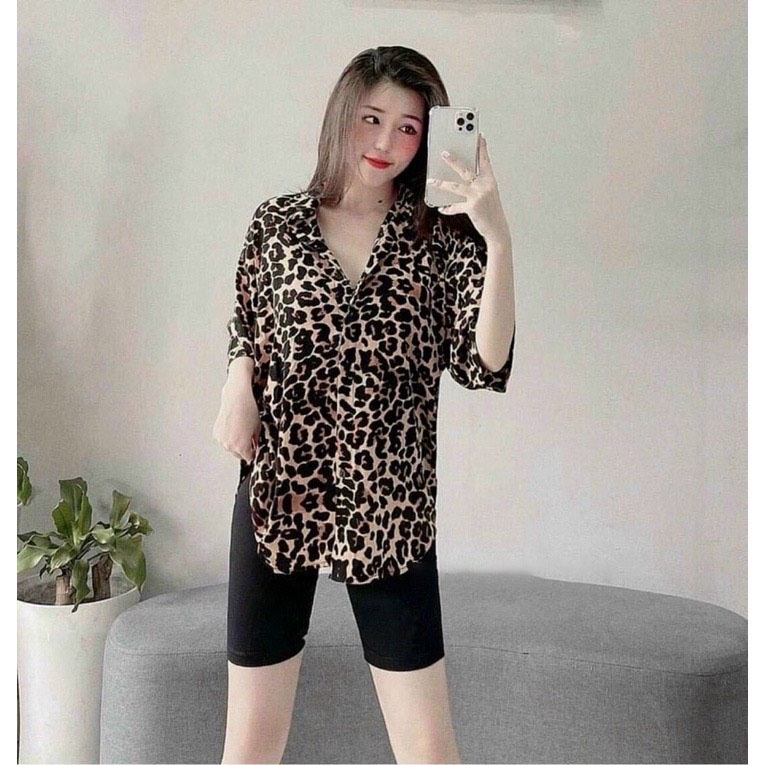 Sét Bộ Ngố Họa Tiết Beo Quần Thun Đen Thời Trang Nữ Sam Closet Free Size 40-55kg