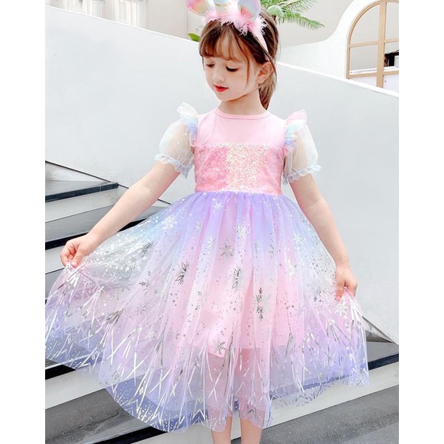 Đầm Công Chúa Chất Liệu Cotton Đính Kim Sa Lấp Lánh Thời Trang Cho Bé Gái