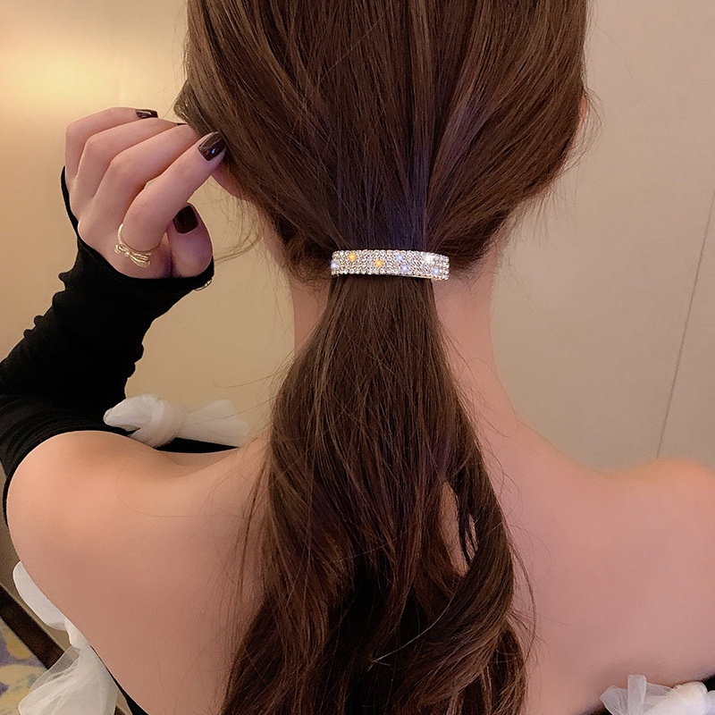 Giá Đỡ Kẹp Tóc Đuôi Ngựa Bằng Hợp Kim Đính Đá Lấp Lánh Cho Nữ