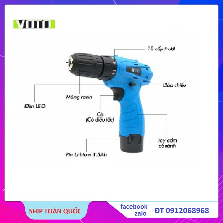 Máy Khoan Pin Hai Tốc Độ VOTO 12 V