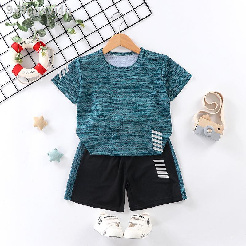 ✱✗Bộ đồ nhanh khô trẻ em Bộ quần áo thể thao bé trai mùa hè băng lụa 2021 mới Zhongda Trẻ em tay ngắn quần đùi áo hai dâ