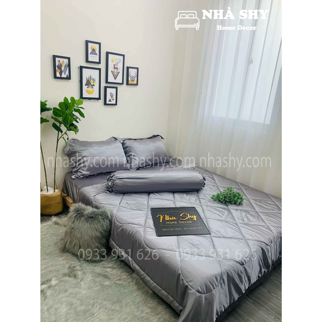 TRỌN BỘ DRAP GIƯỜNG PHI LỤA BÓNG CAO CẤP - MÀU XÁM BẠC - MÃ 09