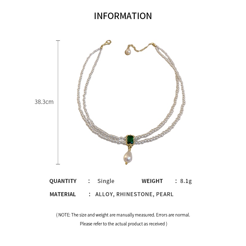 DREJEW Dây chuyền hai lớp đính ngọc trai và đá hình vuông phong cách cổ điển thời trang cho nữ