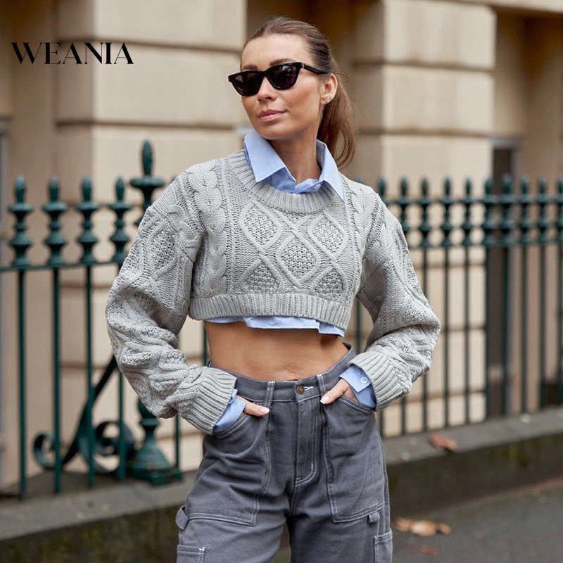 Áo Sweater Dệt Kim Tay Dài Dáng Rộng Cổ Tròn Thời Trang Mùa Thu Cho Nữ