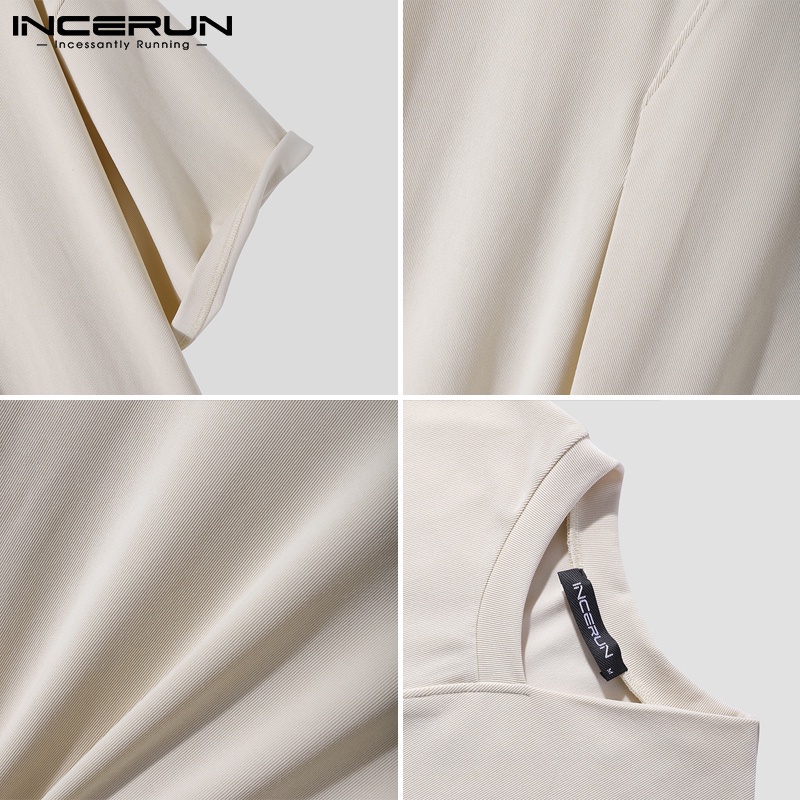 Áo thun INCERUN tay ngắn cổ V màu trơn thời trang đơn giản cho nam