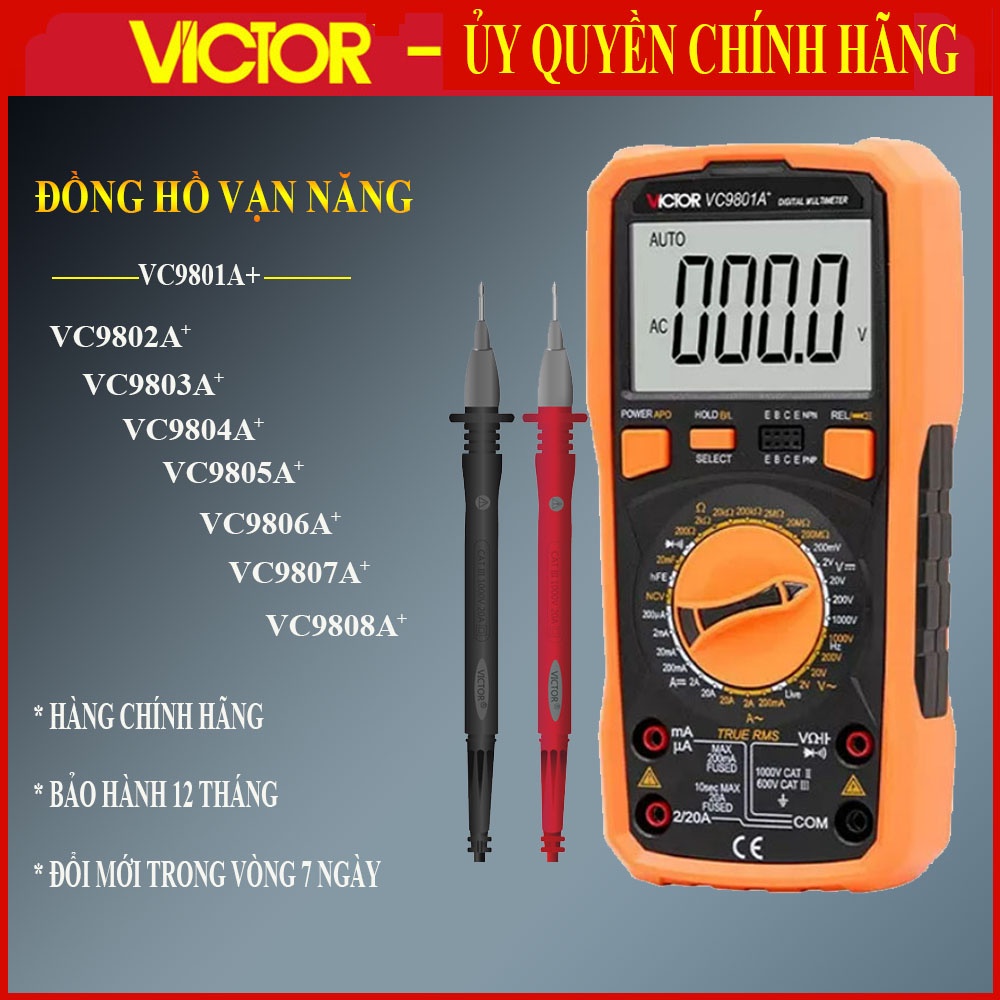 Đồng hồ vạn năng đo điện VICTOR VC9801A+/VC9802A+/VC9808+/9805A+VC9804A+ True RMS Nhiệt độ Tụ điện áp bán dẫn Tester