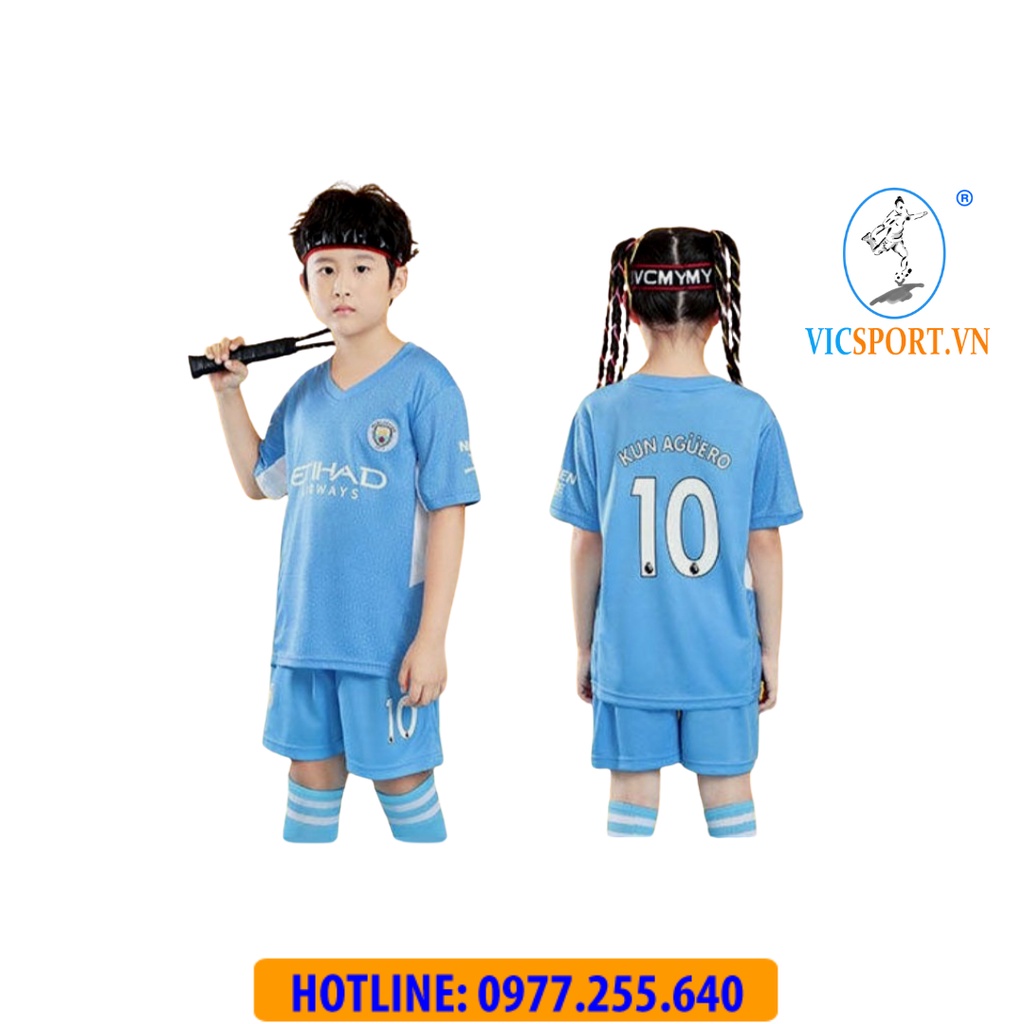 Áo Bóng  Đá Mancity, Quần Áo Đá Banh CLB MANCHESTER CITY Vải Thun Lạnh Cho Bé - Vicsport