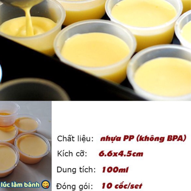 Set 10 hộp nhựa làm caramen hình tròn có nắp size lớn Việt Nhật, Hộp làm bánh flan, sữa chua, thạch rau câu (6210)