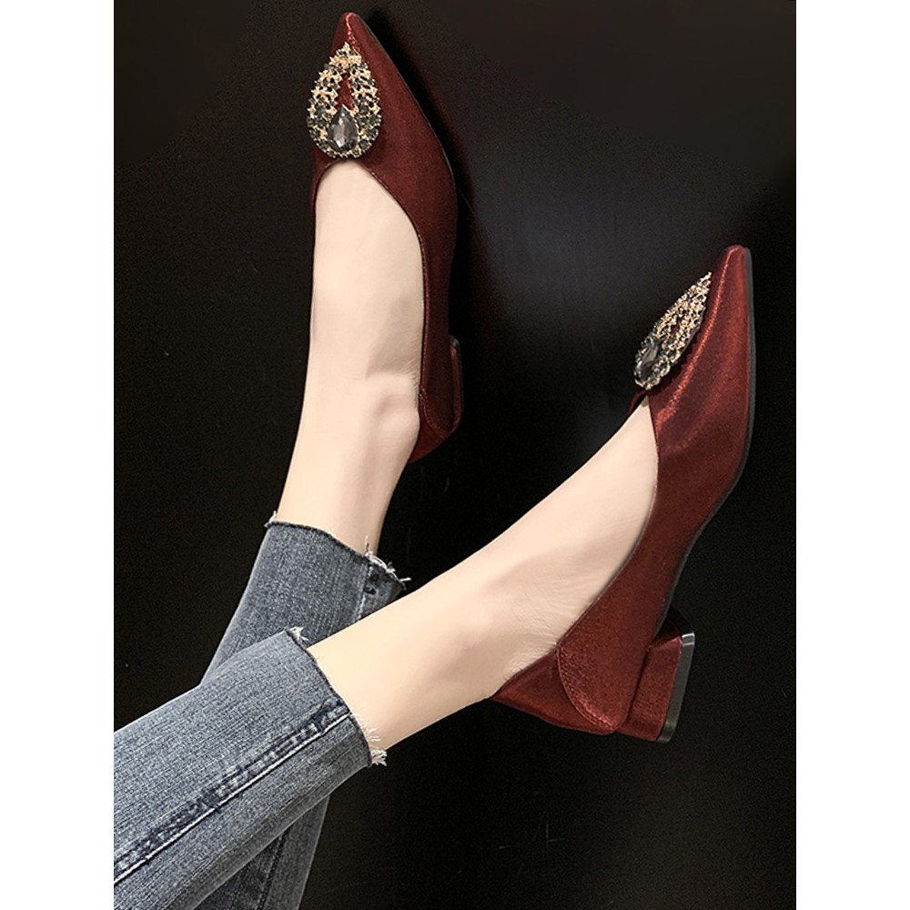 [ORDER] Giày búp bê bọc lụa khuy đính đá gót vuông 3p | BigBuy360 - bigbuy360.vn