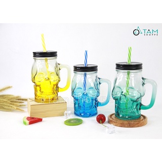 Ly thủy tinh đầu lâu có quai trong suốt nhiều màu LATT-03