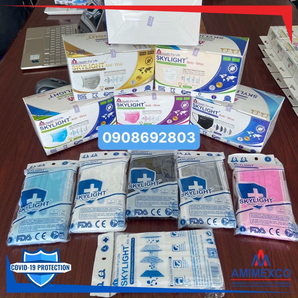KHẨU TRANG Y TẾ KHÁNG KHUẨN , 4 LỚP SKYLIGHT / HỘP 50 CÁI