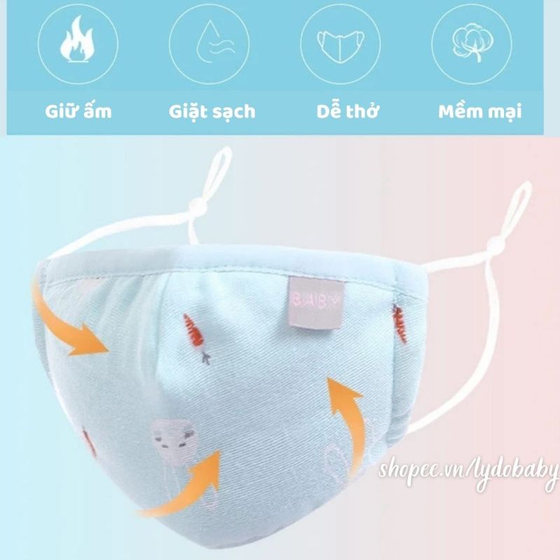 Khẩu trang cho bé 5 lớp vải xô xuất Nhật 3d dễ thở size 1 tuổi đến 10 tuổi