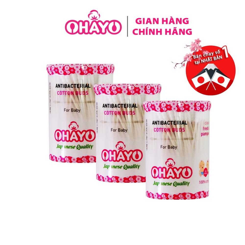 Tăm Bông Ohayo Kháng Khuẩn 100% - An Toàn - Đầu Bông 1 Xoắn 1 Tròn - Hộp 160 Que