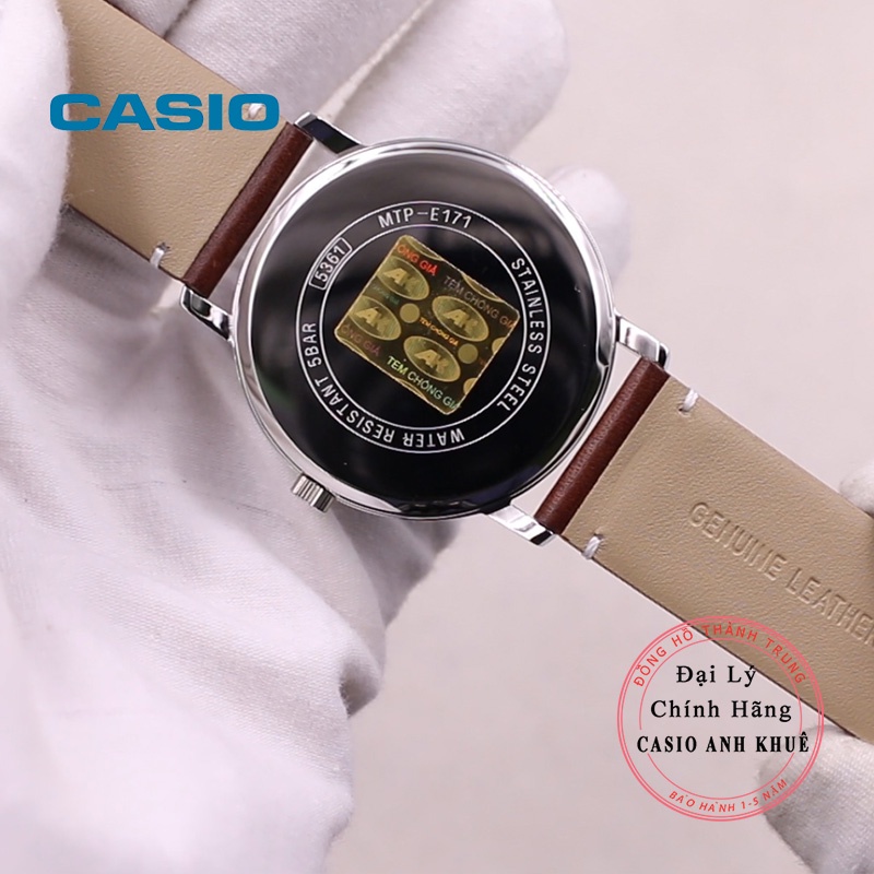 Đồng hồ Nam casio MTP-E171L-2EVDF dây da trơn mặt xanh hiện đại