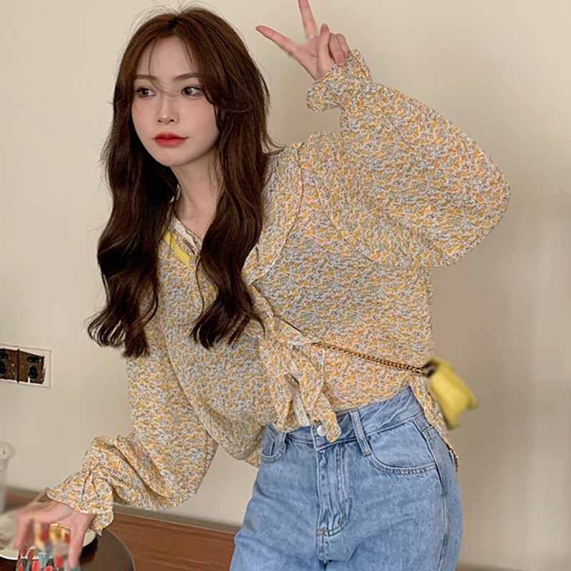 Áo Kiểu Chất Chiffon Tay Dài Phối Ren Hoa Thời Trang Mùa Hè Cho Phái Nữ