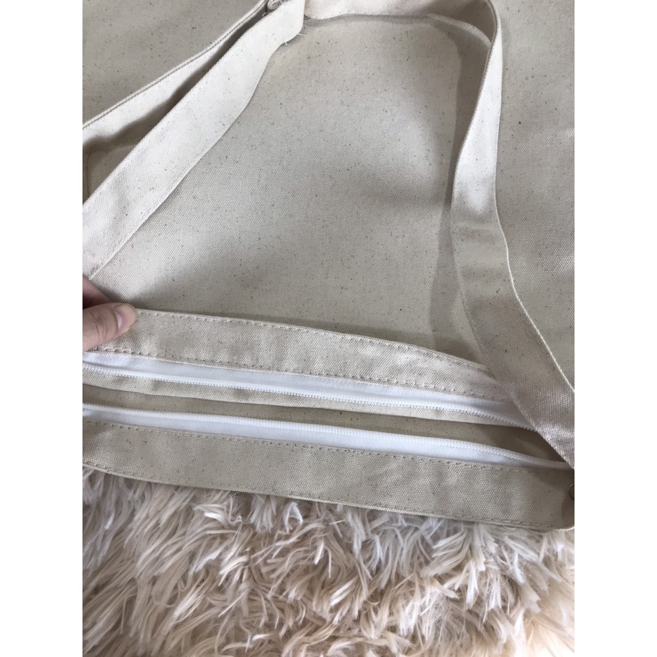 Túi Tote Đeo Chéo, Đeo Vai Chất Liệu Vải CanVas Có Khóa Kéo