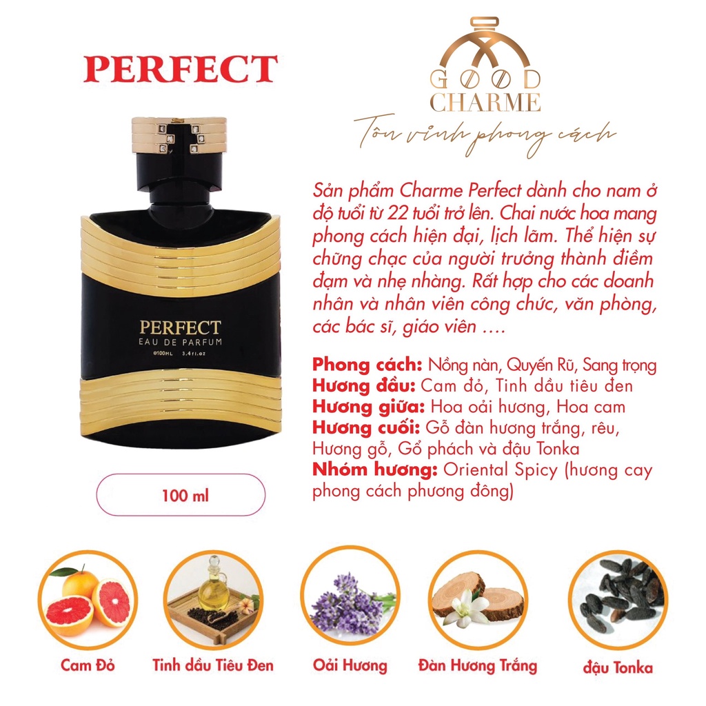 Nước hoa nam Charme Perfect 100ml Nồng nàn Quyến rũ Sang trọng Hoàn hảo