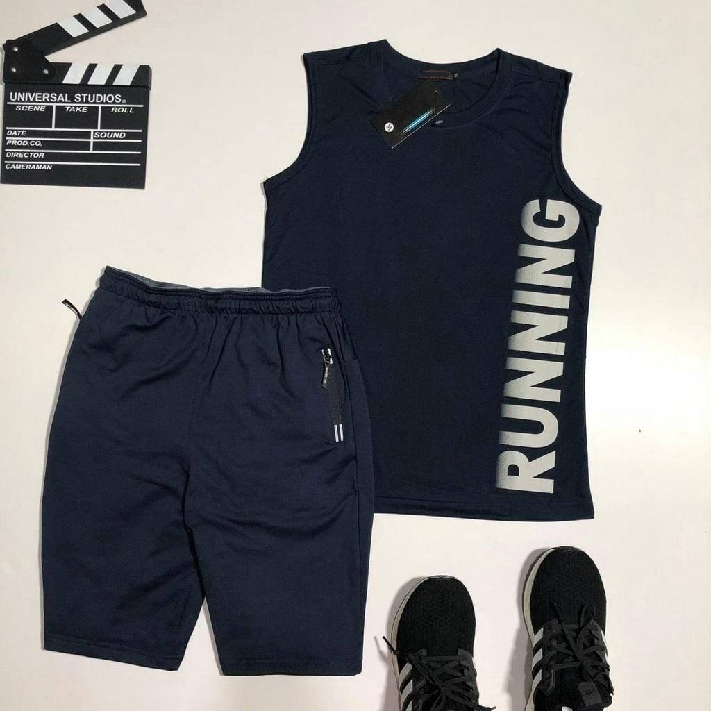 Bộ quần áo gym nam RUNNING thun lạnh co giãn 4 chiều,đồ tập gym nam chất