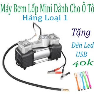 Máy Bơm Lốp 12V Mini Dành Cho Ô Tô tặng kèm đèn led usb